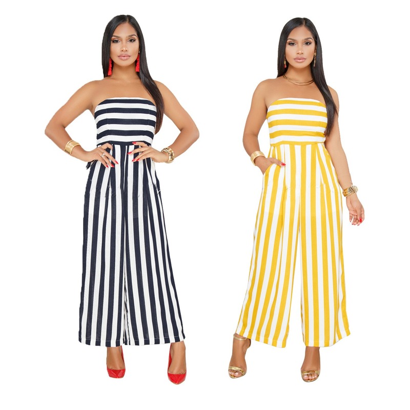 

Sexy Striped Bandeau Jumpsuit for women 2019 elegant fashion club plus size sexy bodycon jumpsuit black summer festival, Blue
