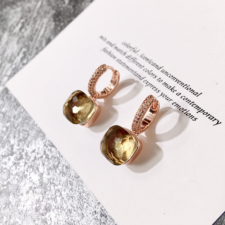 

designer jewelry women hoop earrings hot luxury earrings candy color square stone fashion crystal earring diamond earrings 2020, Golden