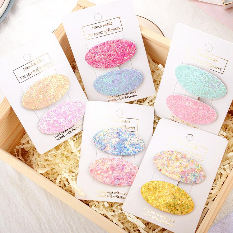 

10sets Fashion Cute Gliter Oval Snap Clips Cartoon Candy Color Barrettes Hairpins Princess Headwear Boutique Hair Accessories