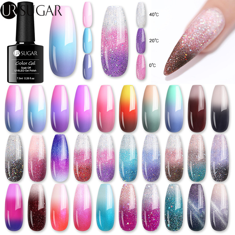 

UR SUGAR 7.5ml Thermal Glitter Gel Nail Polish Temperature Color Changing UV Gel Varnish Soak Off UV LED Lacquers Hybrid, 35