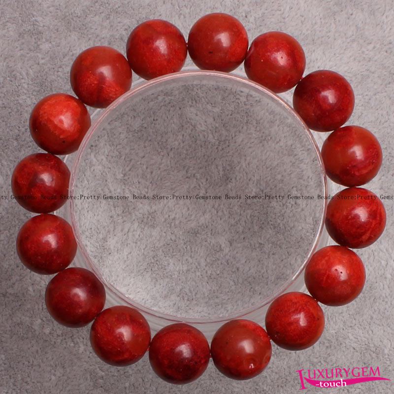 

Free Shipping 8,10,12,14mm Natural Red Sponge Coral Gems Elasticity Bracelets 7.5" w3600
