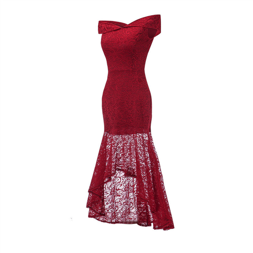 

Elegant Women' Sexy Party Dress One-Shoulder Strapless Lace Fishtail Sexy Bag Hip Slim rockabilly Dress B1, Blue