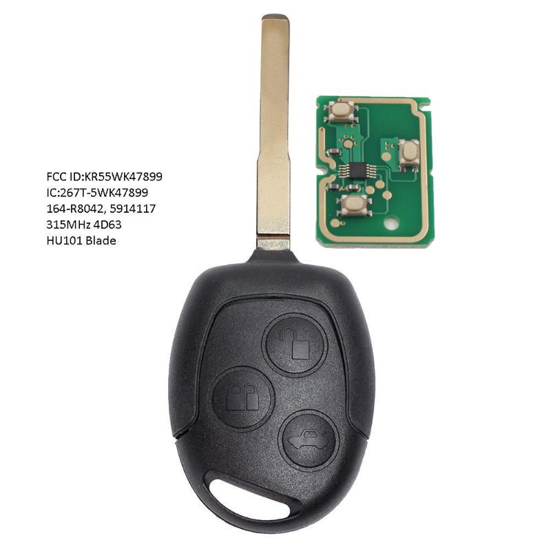 

Remote Key Fob 315MHz 4D60 / 4D63 Chip for For d Escape Fiesta 2011-2016 HU101 FCC: KR55WK47899