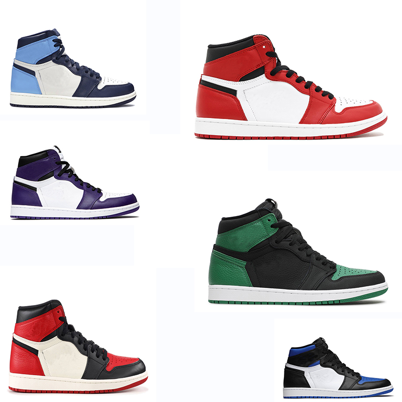 

With Box 2020 Mens and Womens Basketball Shoes Sneakers 1s Shadow Banned Top 3 Bred Toe Shattered Backboard for men Sports Shoes US7-12, Court purple white