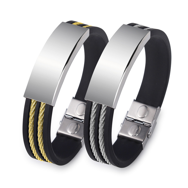 

New Fashion Customized Stainless Steel Bracelets For Men Women Personalized LOGO Engraved Black Bangle DIY Gift SL-039