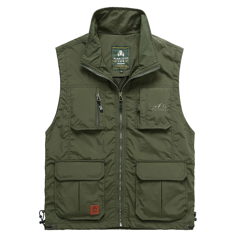 

Men Zipper Multi Pocket Vest Spring Summer Casual Loose Waistcoat Male Plus Size Hot Sale Photographer Sleeveless Jacket WFY04, Army green