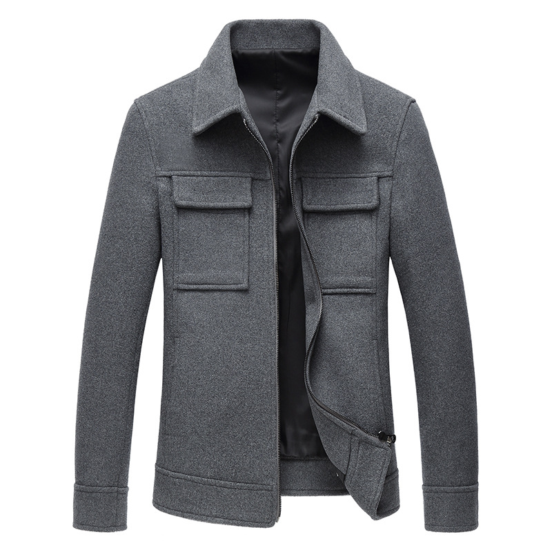 

Autumn Winter Grey Woolen Coat Mens Slim Wool Jacket Long Sleeve Casual Overcoat Plus Size Blend Coat Male 3xl 4xl Overalls Men, Black