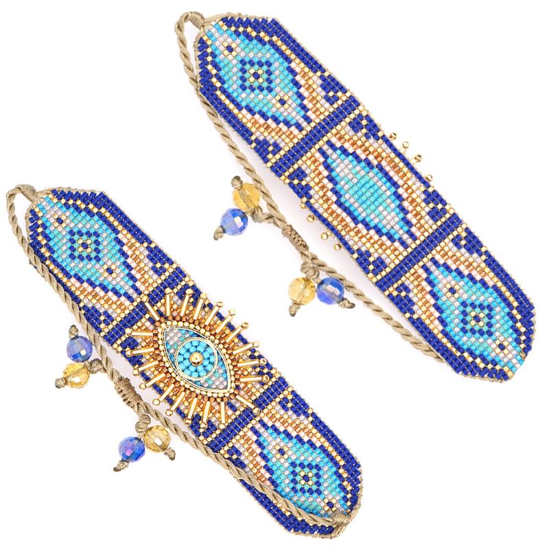 

WT-B543 Tila Beads Bracelet Japan Miyuki Beads Bracelet Handmade Woven Blue Turkish Evil Eye Vintage 5pcs/lot
