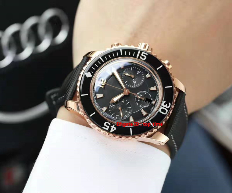 

Best Watch 45MM Fifty Fathoms Chronographe Flyback ETA 7750 Automatic Mens Watch Rose Gold 5085F-3630-52 Black Dial Canvas Strap Watches