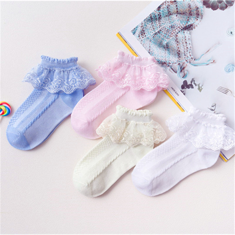 Toddler Bébé Anti-Slip Dots Bowknot Princess Lace Chaussettes en coton doux