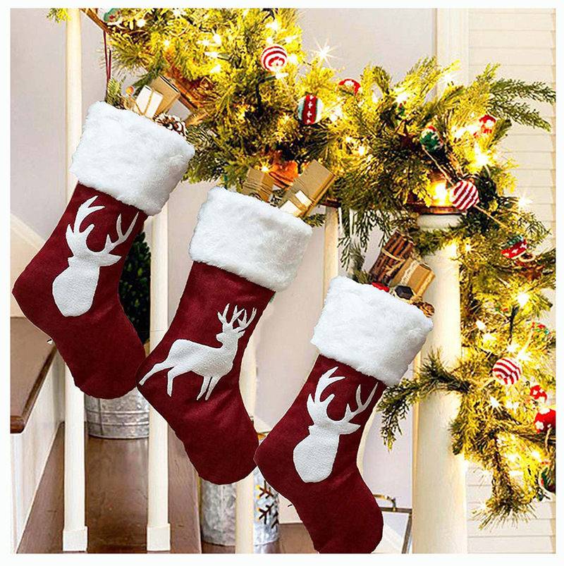 

Christmas Tree Ornament Christmas Sock For Kid Gift Bag Deer Printed Large Christmas Stocking Xmas Party Decoration Pendant DBC VT0750