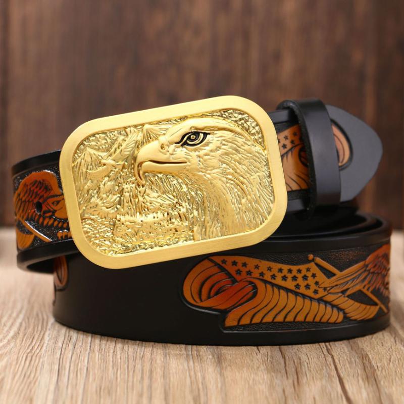 

Belts Eagle Designers Luxury Fashion Vintage Male Strap Brand Genuine Leather For Men Punk Cowskin Jeans Cintos Ceinture, Black