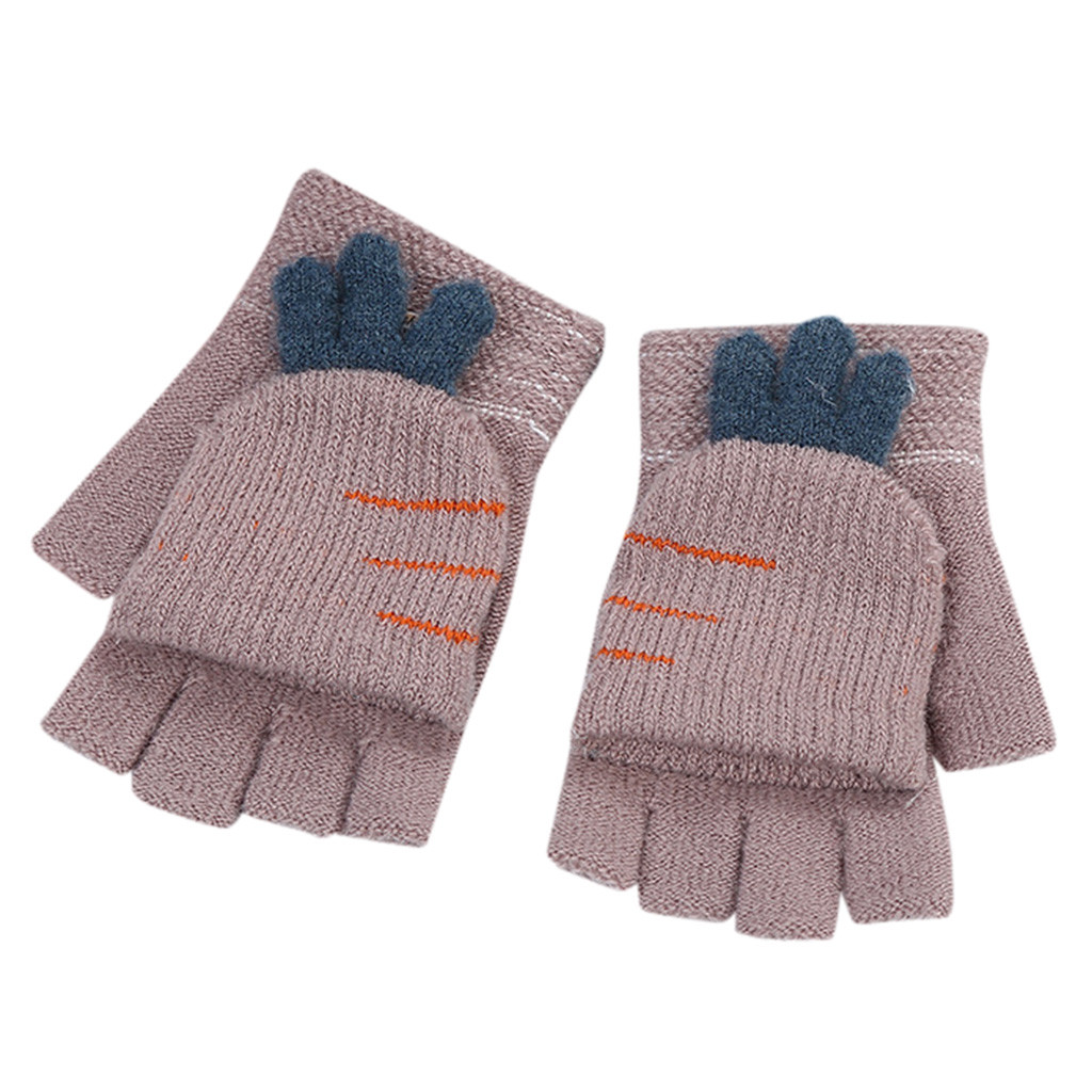 Kids Cute Carrot Knitting Fingerless Gloves Warm Flip Top Mittens Christmas Gift
