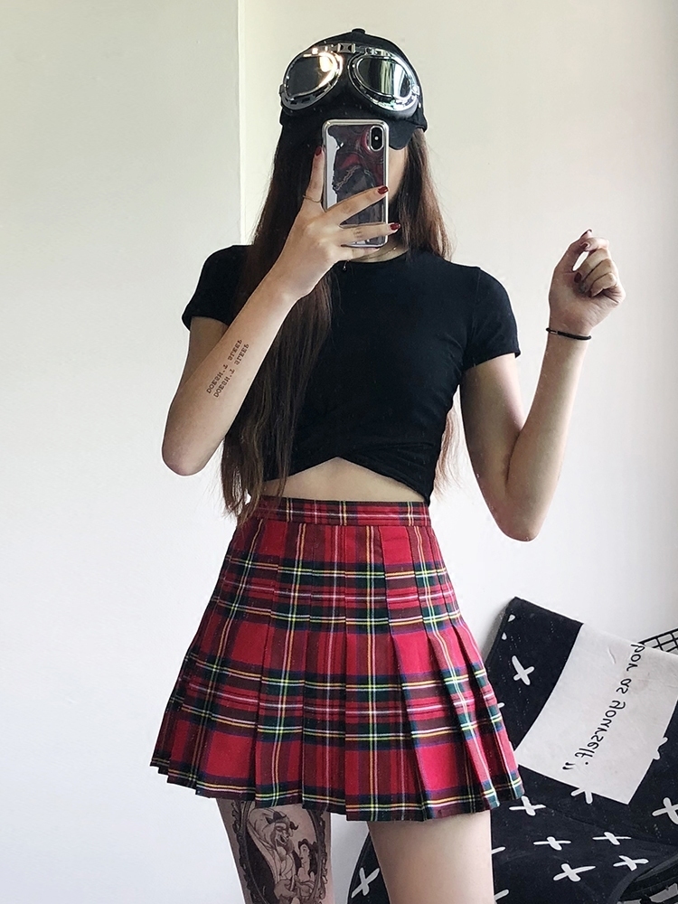 Women Preppy Style Check With Safety Shorts Plaid Mini Skirts High