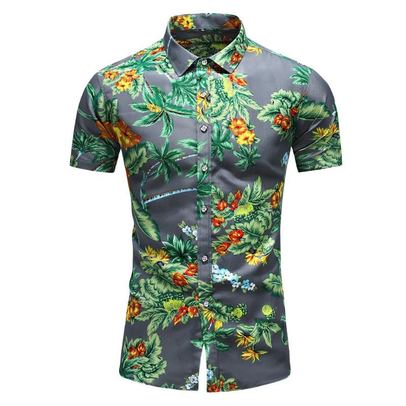

KANCOOLD Shirt Men's Summer Turndown Collar Buttons Casual Print Hawaiian Short Sleeve Shirt Slim Fit Top shirts for men Jun11, Gray