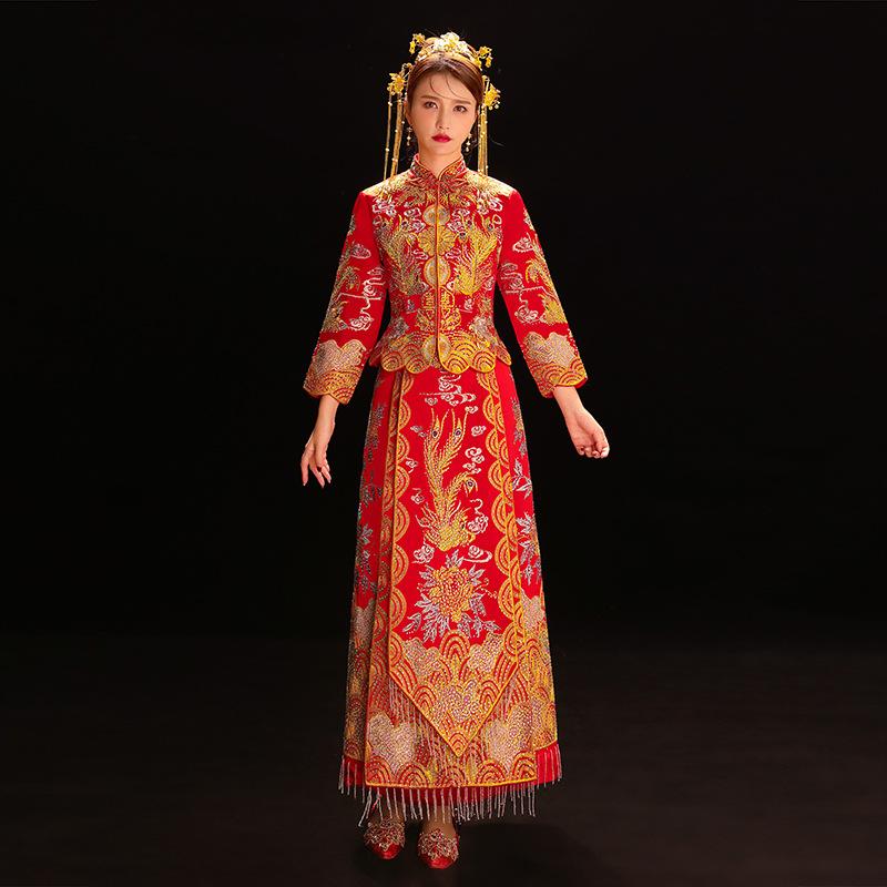 

XiuHe Chinese Traditional women Wedding Dress Qipao National Costume Womens Overseas Chinese Style Bride Embroidery Cheongsam