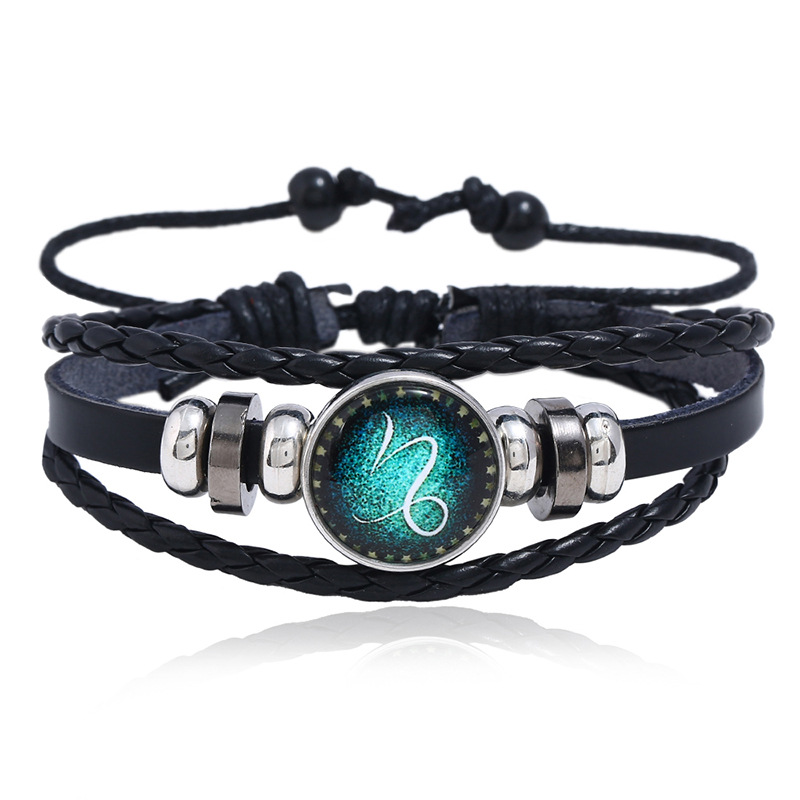 

Wholesale- Twelve constellation charm horoscope bracelets leather bracelet punk jewelry snap button changable model no. NE943-1