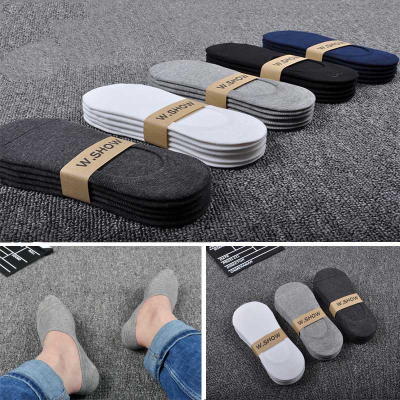 

5 Pairs/Lot New Cotton Men Invisible Socks Men Sock Slippers Silicone Soft Breathable Sweat absorpt Anti-skid Solid Summer Socks