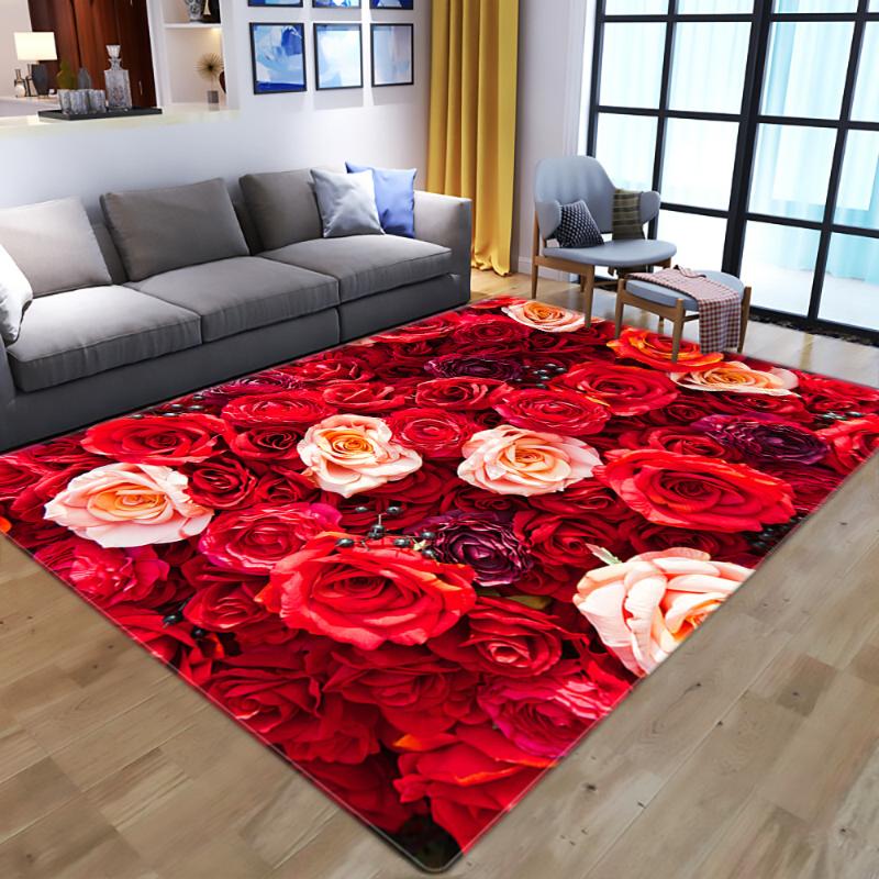 

Jubilation Romantic Valentine's Day Carpets for living room Home Carpet Red Rose Flowers 3D Printed Bedroom Area Rug Hallway Mat