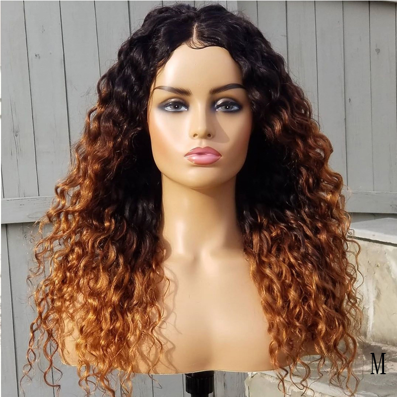 

Brazilian Glueless Ombre Honey Blonde With Brown Wig Colored Highlight 13*6 Deep Wave Lace Front Wig Remy Human Hair Preplucked, Naturral black