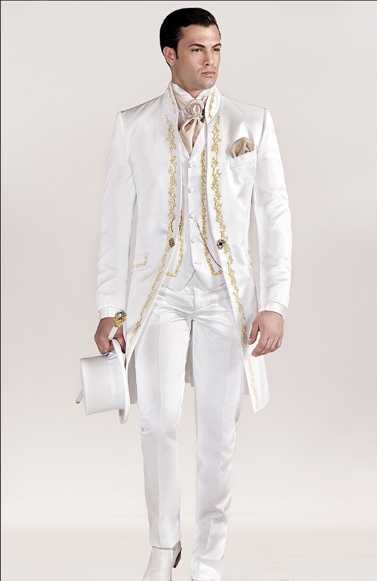 

Handsome Embroidery Groomsmen Mandarin Lapel Groom Tuxedos Men Suits Wedding/Prom/Dinner Best Man Blazer(Jacket+Pants+Tie+Vest) A14, Same as image