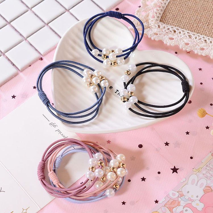 

Korean hair accessories 6 color Sweet Pearl High Elastic Rubber Band Hair Rope Hair Tie Simple Fashion hairbands headband Wholesale JJ45, #01
