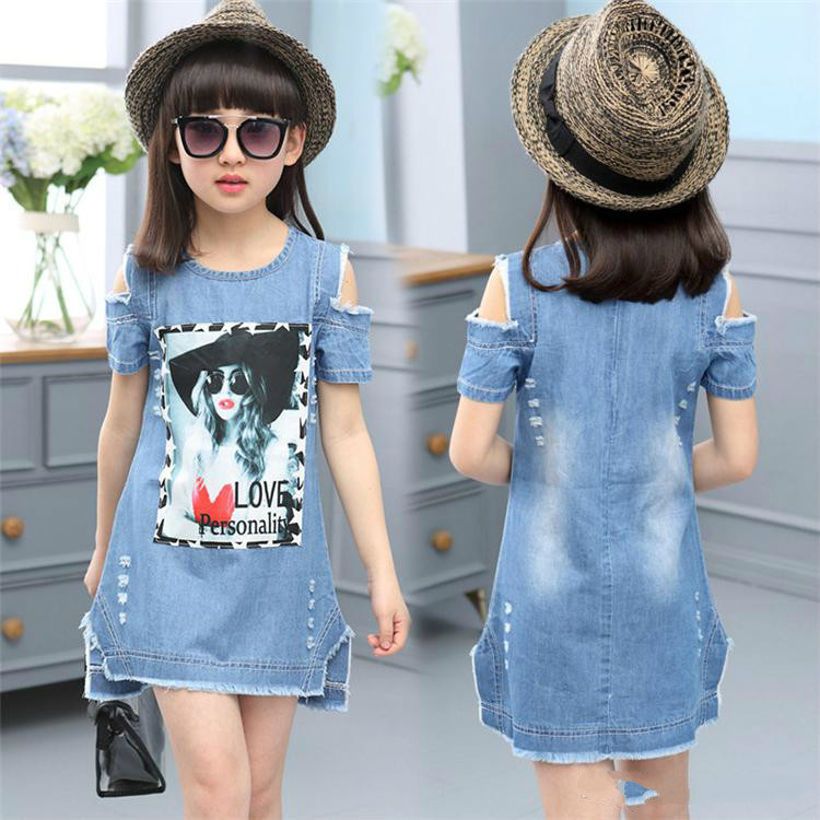 

Summer Kid girls 3D Printed Short Sleeve Denim Dress girls baby Dresses Kids Designer Clothes girls Kids Clothes JY10 children, Blue