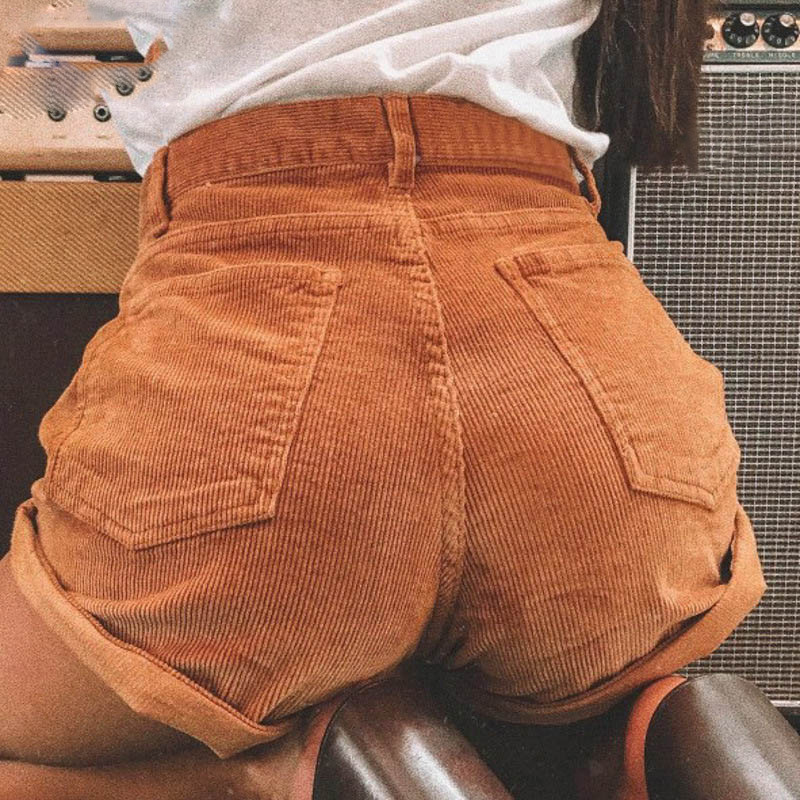 

Charmingtrend Vintage Women Shorts Summer Casual Solid Women Shorts Corduroy Streetwear High Waist Female Ladies Shorts, White;black