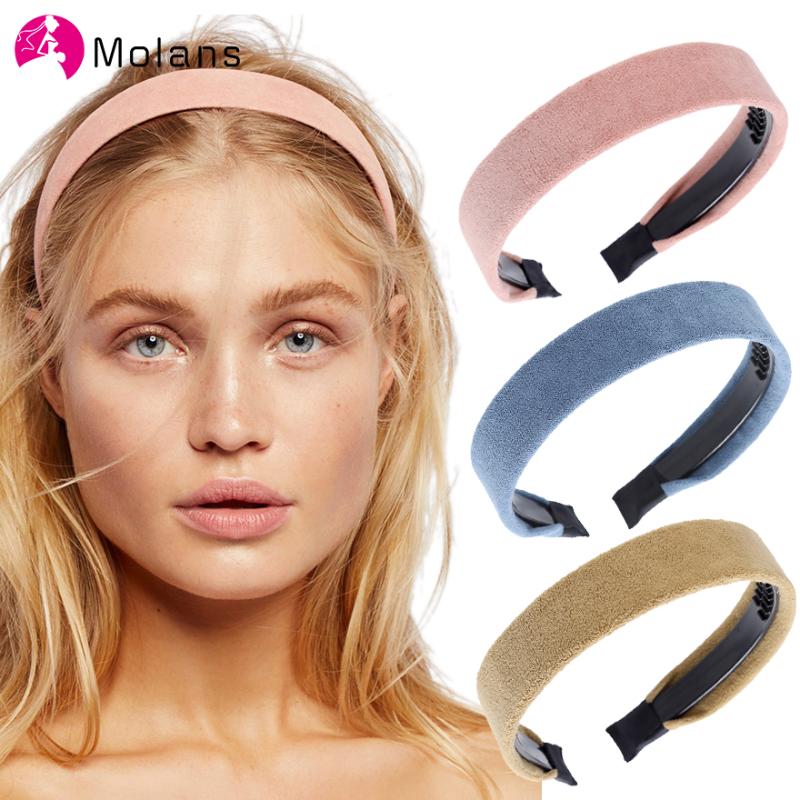 

Molans New Simple Suede Headbands Candy Colors 3cm Wide Soft Velvet Hairbands for Girls Solid Tooth Comb Anti-slip Headbands