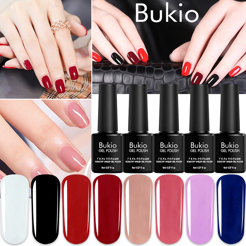 

Bukio Pure Colors Nail Art Design Semi Permanent Nail Polish Manicure Tools Primer for Nails Soak Off Gel UV Lamp Hybrid Lacquer, 01-02-05