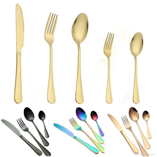 

5 Colors high-grade gold cutlery flatware set spoon fork knife teaspoon stainless dinnerware sets kitchen tableware set 10 choices