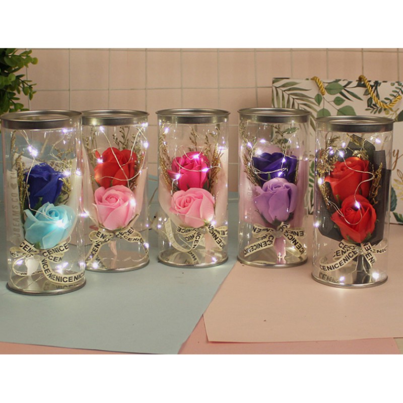 

2PCS Soap Rose Flowers (with) LED Light String Artificial Rose Flower For Valentine's Day Anniversary Wedding Gifts Home Decor