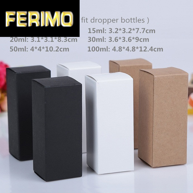 

100pcs/lot-10ml/15ml/20ml/30ml/50ml/100ml White Black Kraft Paper Box Essence Oil bottle Cosmetics Party Gift box valve tubes