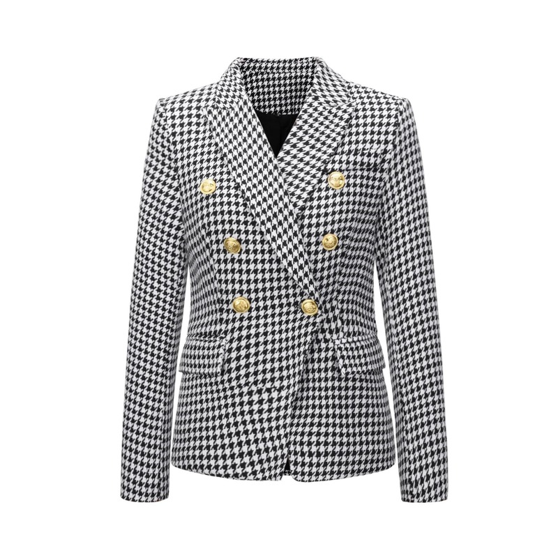 

6 Colors Vintage Casual Plaid Blazer Women Fashion Double Breasted Office Ladies Jacket Long Sleeve Plus Size Coat 2020 New, Black