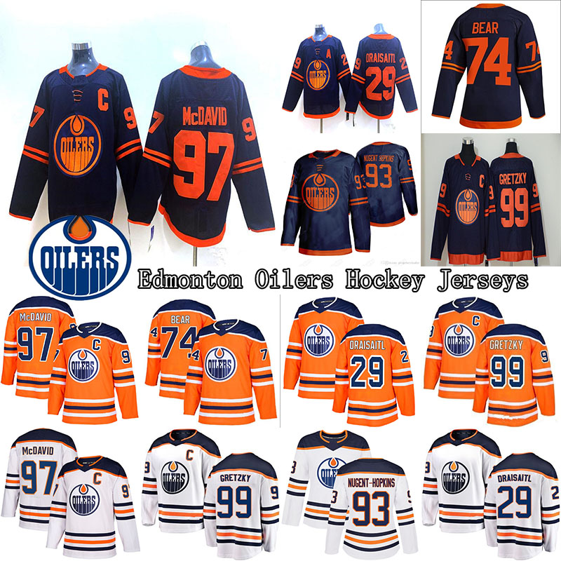 2019-2020 Edmonton Oilers Jersey 97 Connor McDavid 99 Wayne Gretzky 74 Bear 29 Leon Draisaitl 93 Ryan Nugent-Hopkins hockey jerseys