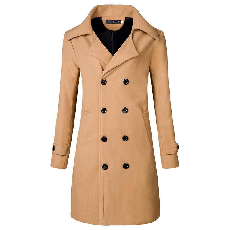 

2020 men's windbreaker double-breasted mid-length lapel solid color male trench coat Casual fashion overcoat jacket windcheater, 02