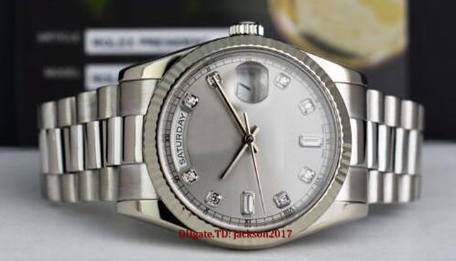 

Christmas gift 7 style mens watches 118239 President 18k White Gold Diamond silver 4.dial 36mm Automatic Movement 2813, Customize