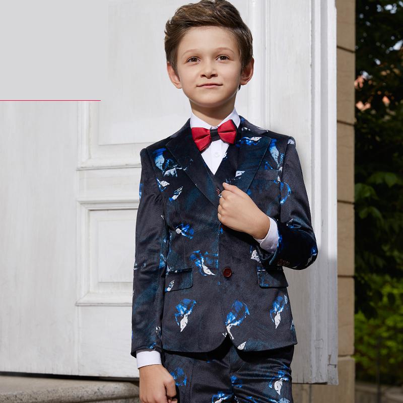 

5 Pieces Children's Dresse suits Boys Gentlemen's Suit jacket English Vermicelli Printed blazers big child size 110-160, 3 pieces