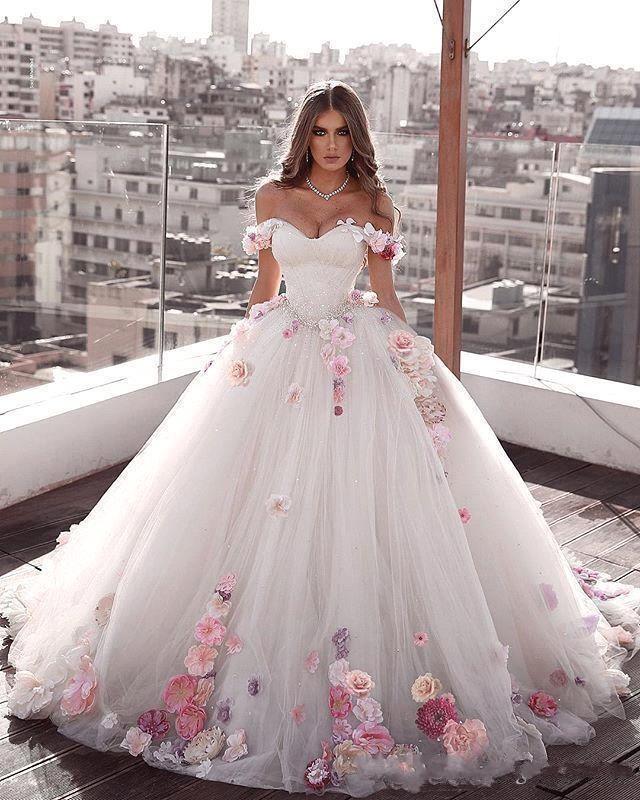 

Glamorous Off Shoulder Tulle Princess Ball Gown Weeding Dresses Handmade Flowers Beaded Sequined Weddnig Dress Bridal Gowns Plus Size, Dark navy