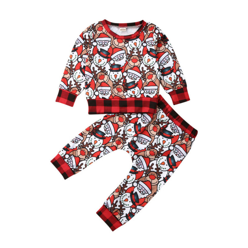 

Toddler Kid Baby Boys Girls Autumn 2PCS Christmas Clothes Santa Claus T-Shirt Tops Long Pants Outfits Snowman Gift Xmas Set, As pic