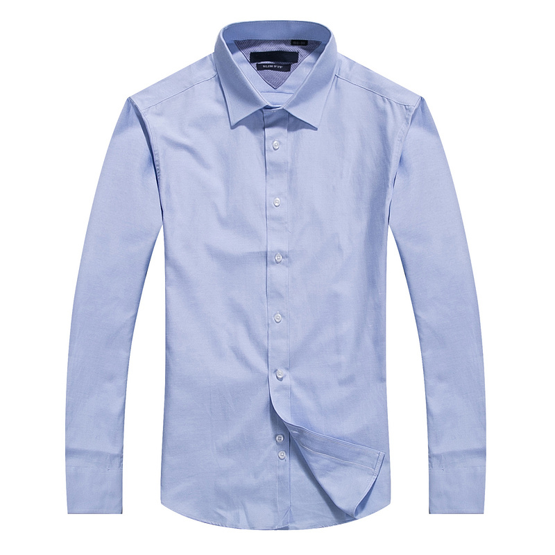 

T-shirt Clothing 100% cotton Men Long Sleeve Slim Fit Dress Shirt big size M to 4XL, Deep blue56-15