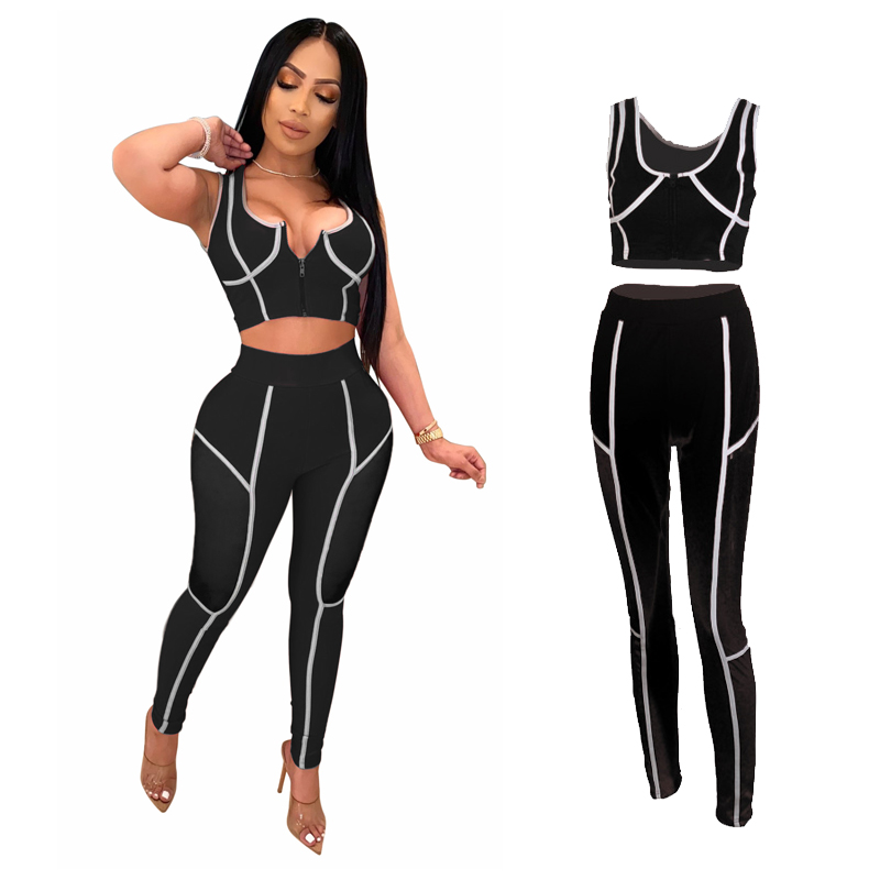 

Yoga Casual Women Two Piece Sets Fashion Active Wear Tracksuit Crop Top And Leggings Sets Matching Set Sporty, Black