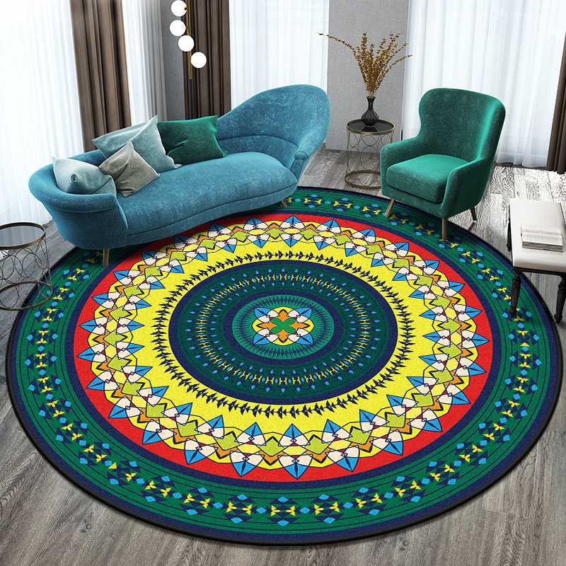 

Round Carpet Mandala carpet rug bedroom bedside Bathroom Computer Chair Antislip Mat Floor Mat Romantic Home Decor Gray Blue
