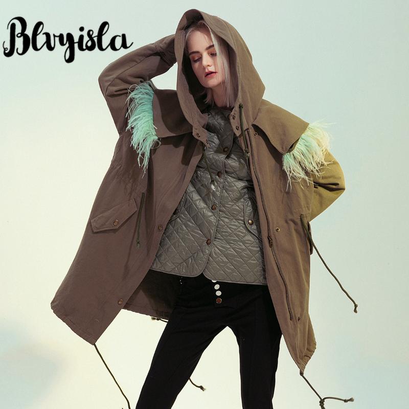 

Awesome Feather Stitching Special Luxury Trench Coats Women Chic Style Unique Charming Cool Winter Coats, Liner