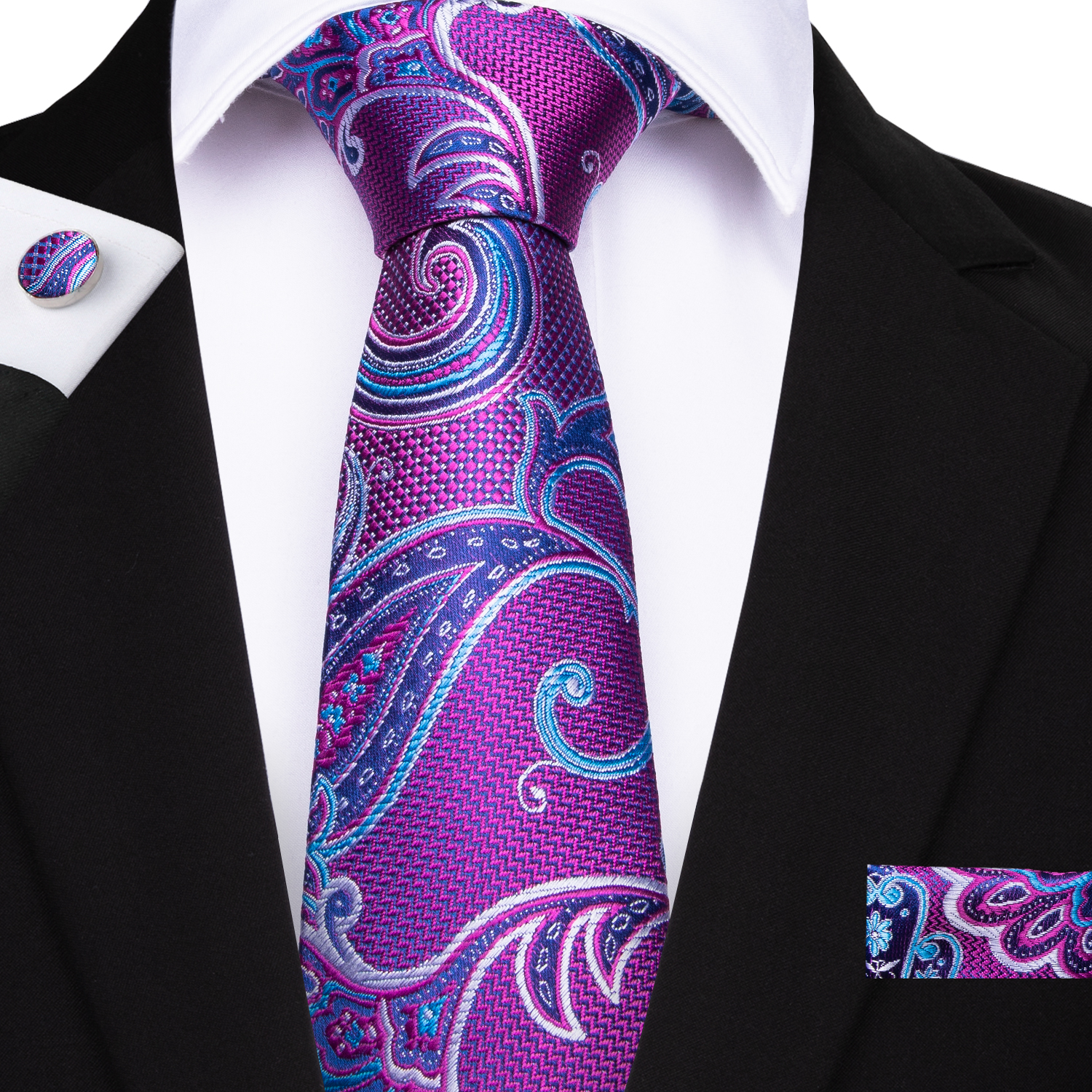 

Hi Tie High Quality Necktie Set Purple Floral 100% Silk Jacquard Woven Ties for Mens Formal Bussiness Wedding N-7123, Black;blue