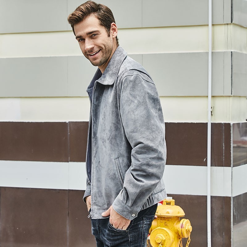 

Spring and autumn men' leather bomb jacket cut loose leather jacket new model grey Motorcycle