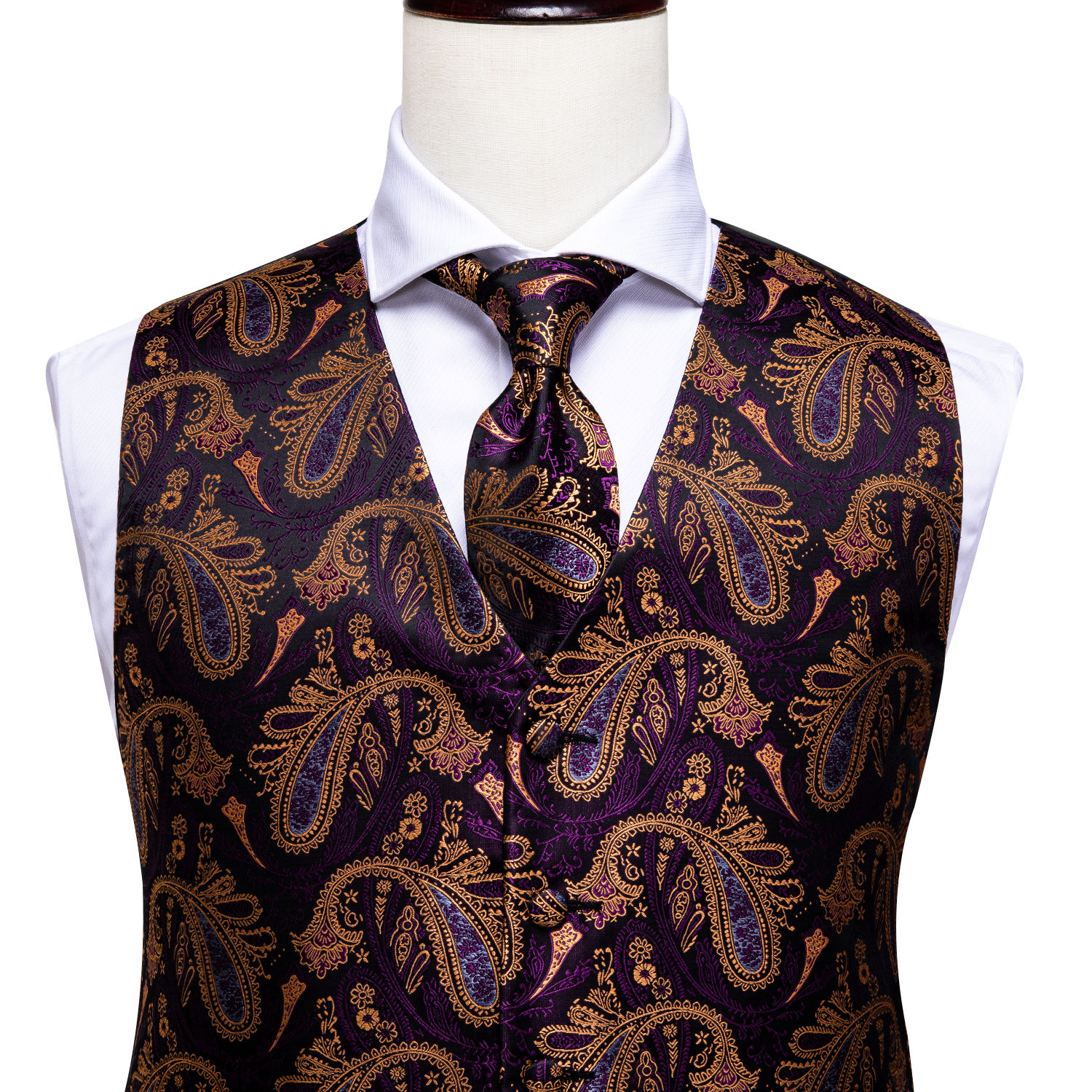 2020 Hi Tie Men Suit Vest Silk Waistcoat Slim Paisley Tie Cufflinks