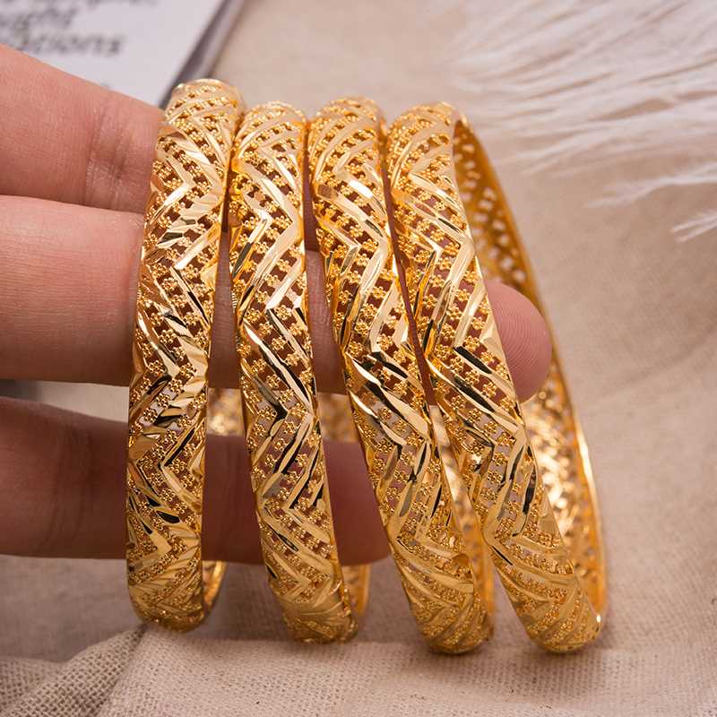

Bangle Annayoyo 4Pcs Gold Color Bangles For Women Jewelry Dubai Ethiopian Bride Wedding Bracelet Party Gifts