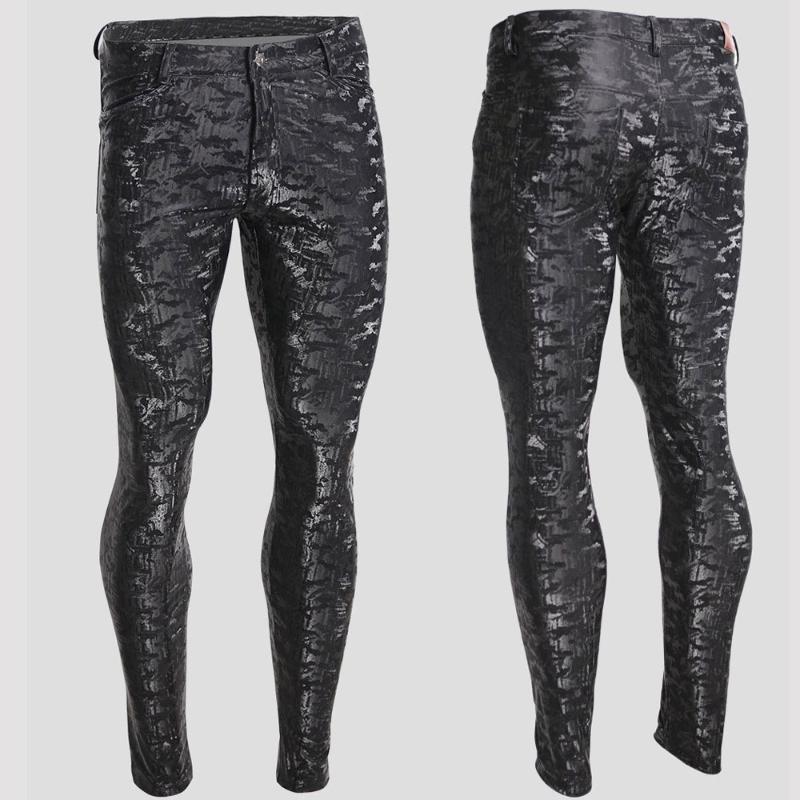 

Plus Size Men' Mid-Rise pile coating Pencil Pants Tight Pencil Trousers Black 3D High Elastic PU Camouflage Velvet Casual Pants