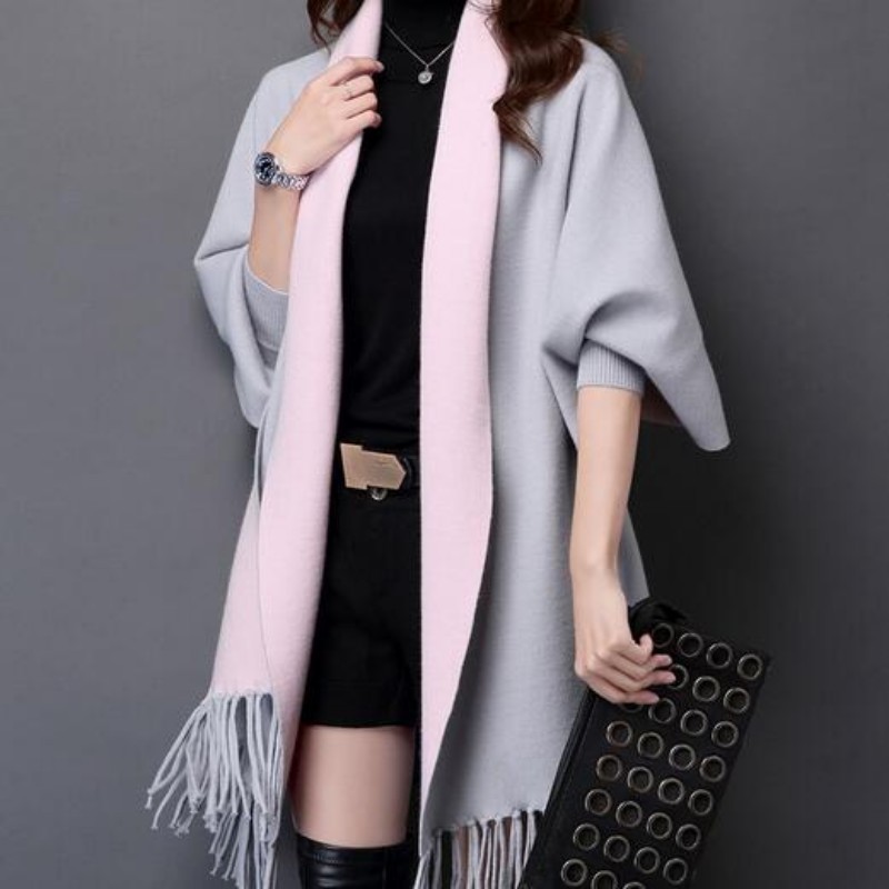

female batwing sleeve long maxi cardigan sweaters Winter women fall fashion Autumn winter warm knitted jumpers oversized, Gray pink